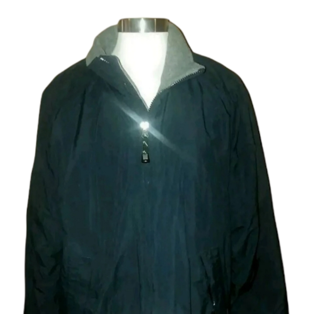 J.Crew Men's Large Winter Coat Navy Blue Silver Insulated Jacket Full Zip Outer